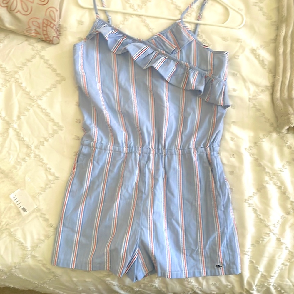 Girls Xl blue white red pinstripe jumper-NWOT. Never warn